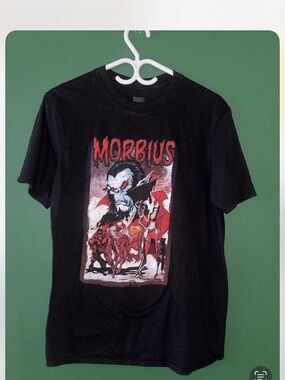 Marvel Morbius Black Graphic Tee with Red & White Artwork